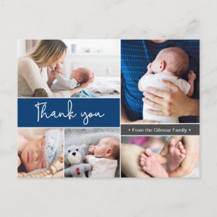 Navy Blue Modern Multi-Photo Thank You Script Postcard