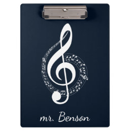Navy Blue Modern Music Notes Personalized Clipboard