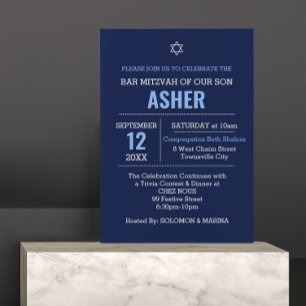 Navy Blue Modern Name Logo Bar Mitzvah Invitation