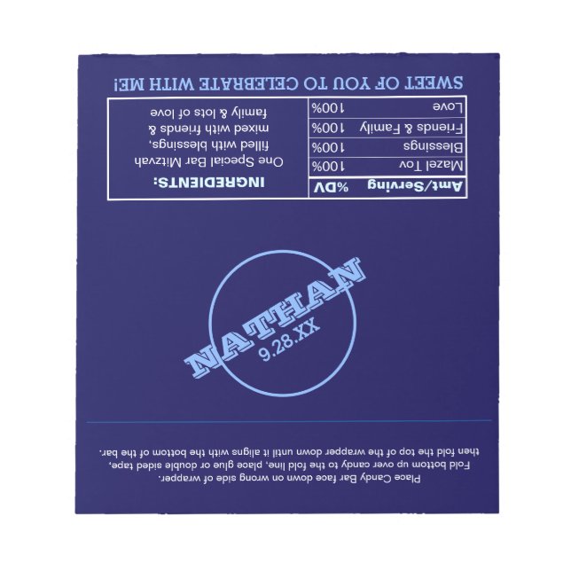 Navy Blue Modern Name Logo Favor Candy Wrappers Notepad (Front)