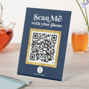 Navy BLue Modern Networking QR code business sign