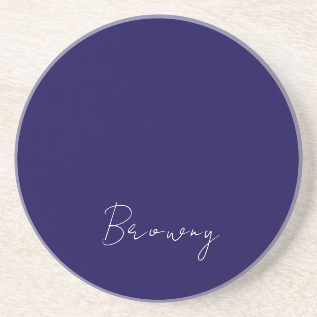 Navy Blue Modern Personalized Name Calligraphy  Coaster (Front)