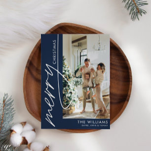 Navy Blue Modern Photo Christmas Holiday Card