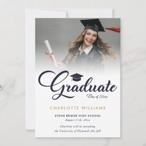 Navy Blue Modern Photo Graduation Announcement