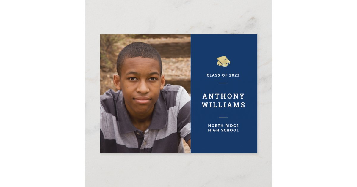 Navy Blue Modern Photo Graduation Postcard | Zazzle