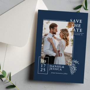Navy Blue Modern Photo Wedding Save The Date 