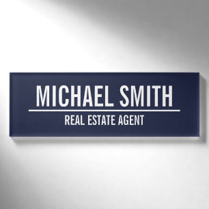 Navy Blue Modern Professional Personalized Name Tag