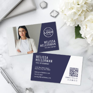 Navy Blue Modern Professional Photo Logo Business Card