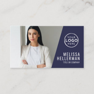 Navy Blue Modern Professional Photo Logo Business Card