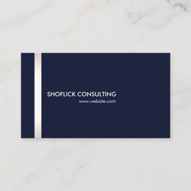 Navy Blue Modern Professional  Silver Stripe Business Card (Front)