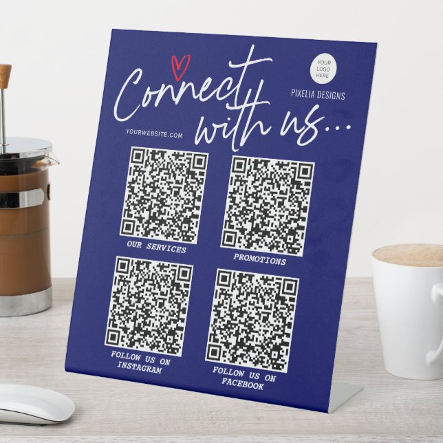 Navy Blue Modern QR Code social media trendy sign (In SItu)