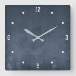 Navy Blue Modern Rustic Elegant Abstract Square Wall Clock
