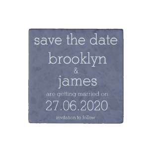 Navy Blue Modern Save The Date Stone Magnets