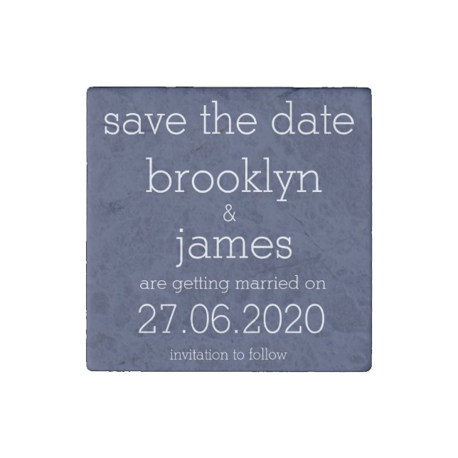 Navy Blue Modern Save The Date Stone Magnets (Front)