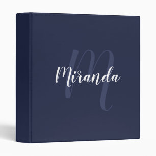 Navy Blue Modern Script Monogram and Name 3 Ring Binder
