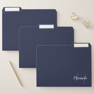 Navy Blue Modern Script Monogram and Name File Folder