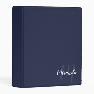 Navy Blue Modern Script Monogram and Name Mini Binder