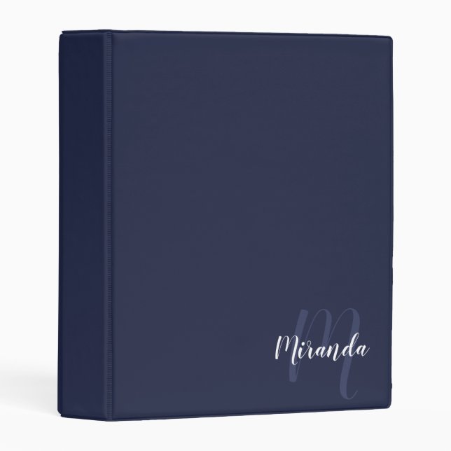 Navy Blue Modern Script Monogram and Name Mini Binder (Front/Spine)