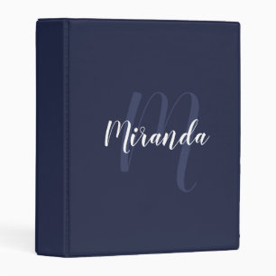 Navy Blue Modern Script Monogram and Name Mini Binder