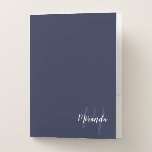 Navy Blue Modern Script Monogram and Name Pocket Folder