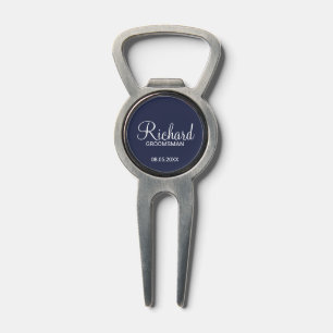 Navy Blue Modern Script Personalized Groomsman Divot Tool