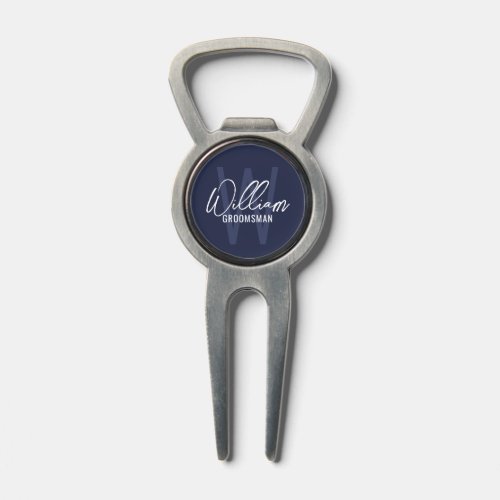 Navy Blue Modern Script Personalized Groomsmen Divot Tool