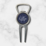 Navy Blue Modern Script Personalized Groomsmen Divot Tool<br><div class="desc">Modern Minimalist Personalized Monogram and Name Gifts This design features personalized name in white modern handwriting script font style and monogram in light navy blue modern sans serif font style as background, with title in white modern sans serif font style, on navy blue background. Also perfect for best man, maid...</div>