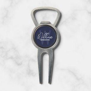 Navy Blue Modern Script Personalized Groomsmen Divot Tool
