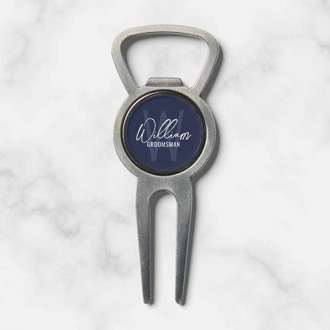 Navy Blue Modern Script Personalized Groomsmen Divot Tool (Creator Uploaded)