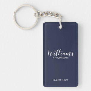 Navy Blue Modern Script Personalized Groomsmen Keychain