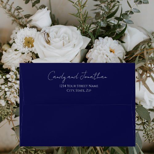 Navy Blue Modern Script Wedding Envelope