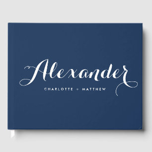 Navy Blue Modern Script Wedding Guestbook