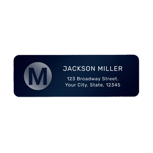Navy blue modern simple monogram return address label (Front)
