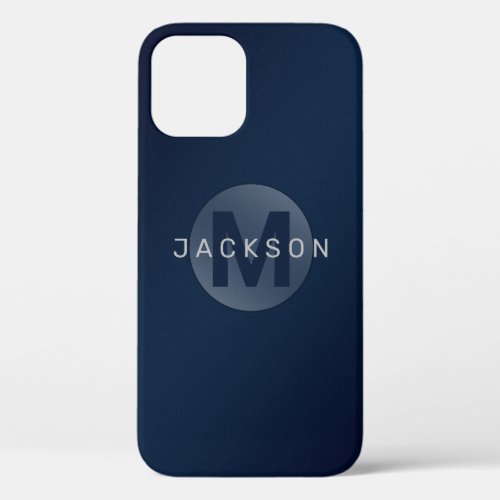 Navy blue modern simple personalized monogram iPhone 12 case