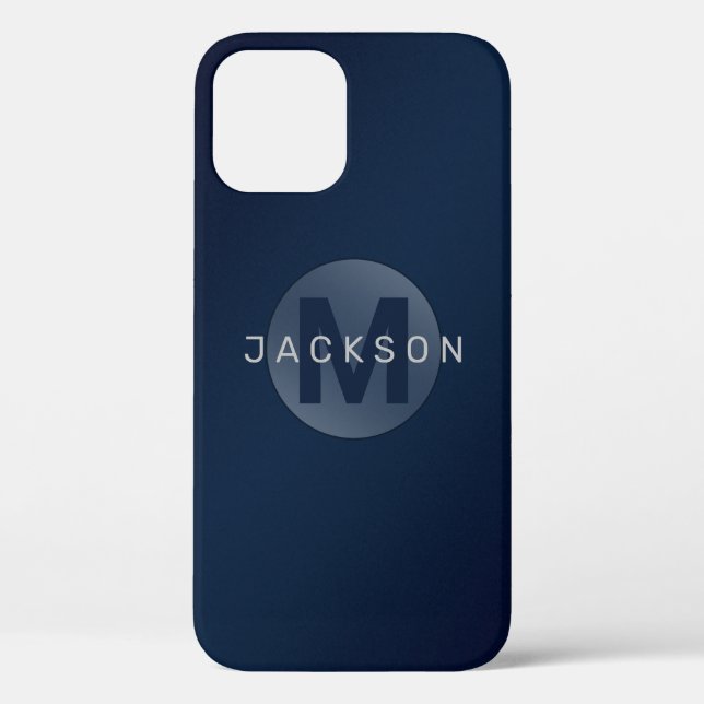 Navy blue modern simple personalized monogram Case-Mate iPhone case (Back)