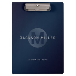 Navy blue modern simple personalized monogram clipboard