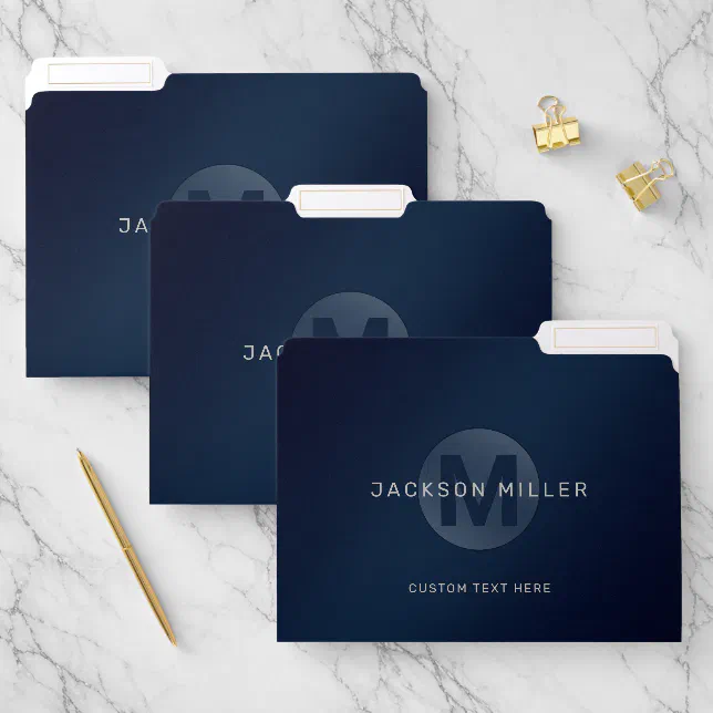 Navy blue modern simple personalized monogram file folder | Zazzle