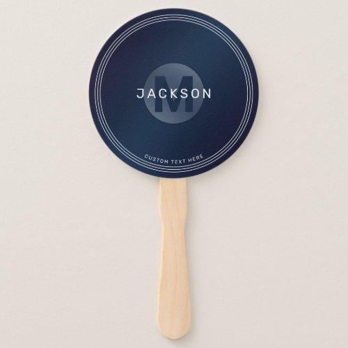 Navy blue modern simple personalized monogram hand hand fan