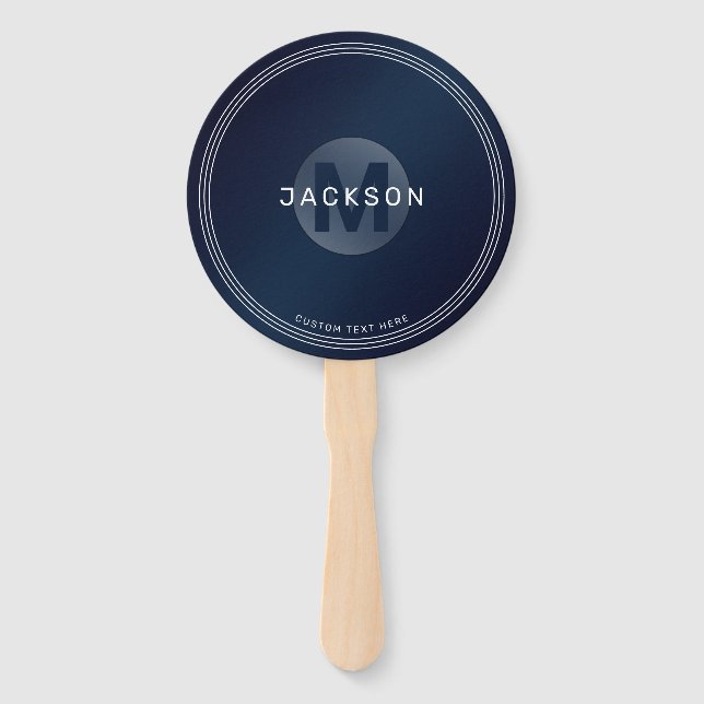 Navy blue modern simple personalized monogram hand hand fan (Front)