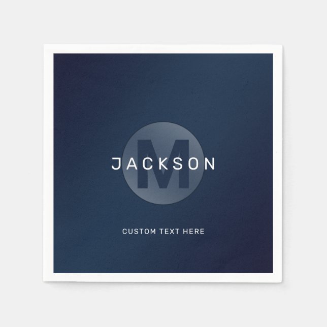 Navy blue modern simple personalized monogram  nap napkins (Front)