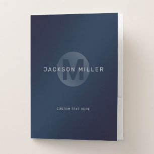 Navy blue modern simple personalized monogram pocket folder