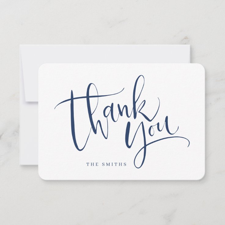 Navy Blue Modern Simple Script Thank You Card | Zazzle