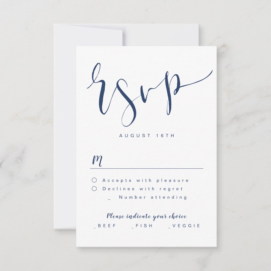 Navy Blue Modern Simple Script wedding RSVP | Zazzle