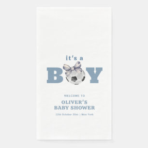 Navy Blue Modern Soccer Boy Baby Shower Welcome Paper Guest Towels