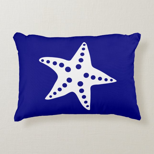 Navy Blue Modern Starfish Outdoor Patio Pillow (Front)