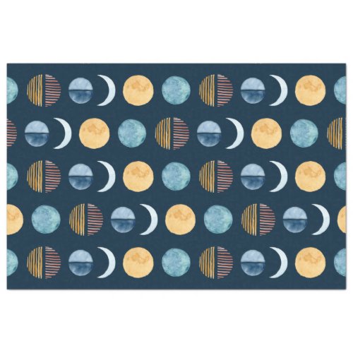 Navy Blue Modern Sun n Moon Abstract Decoupage Tissue Paper