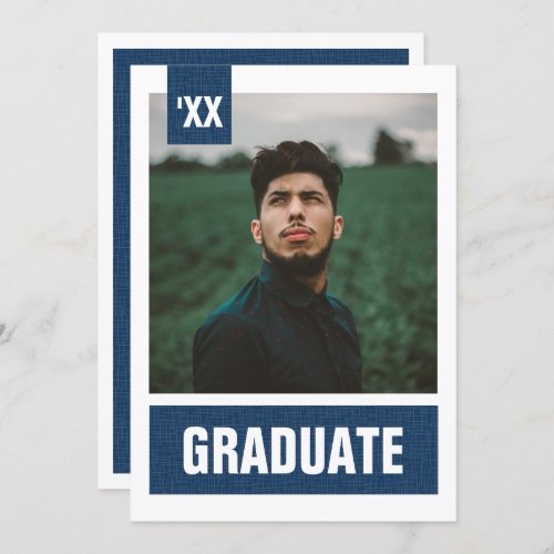 Navy Blue Modern Textured Photo Graduation Invitation