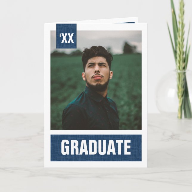 Navy Blue Modern Textured Photo Graduation Invitation (Front)