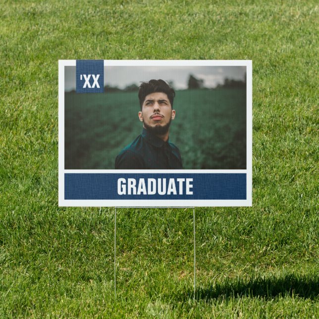 Navy Blue Modern Textured Photo Graduation Sign (Insitu)
