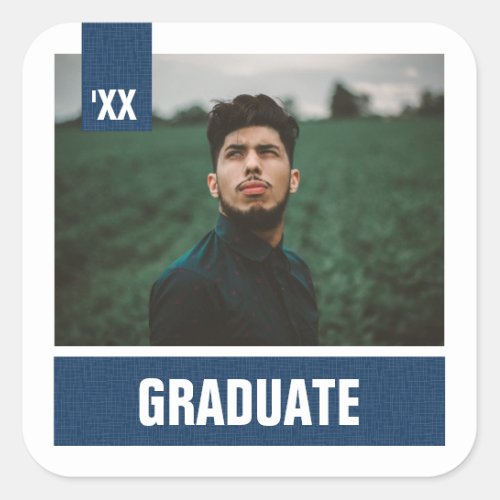 Navy Blue Modern Textured Photo Graduation Square Sticker